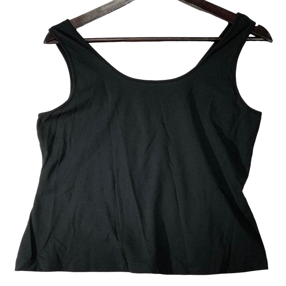 Lucie Ann II Women Size Large Black Tank Top Cami 100% Nylon U Neck Crop Stretch